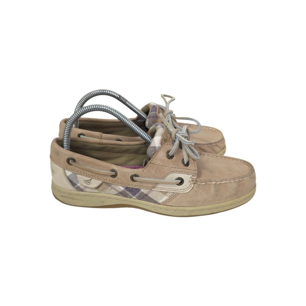 Sperry Top-Sider Bluefish 2-Eye Boat Shoes Tan Plaid Leather Size 7.5